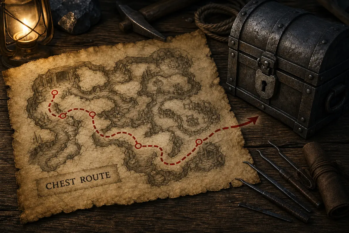 Generic editorial chest-route concept used to explain Aaron's Gothic 1 Remake quest; not an Aaron-specific screenshot