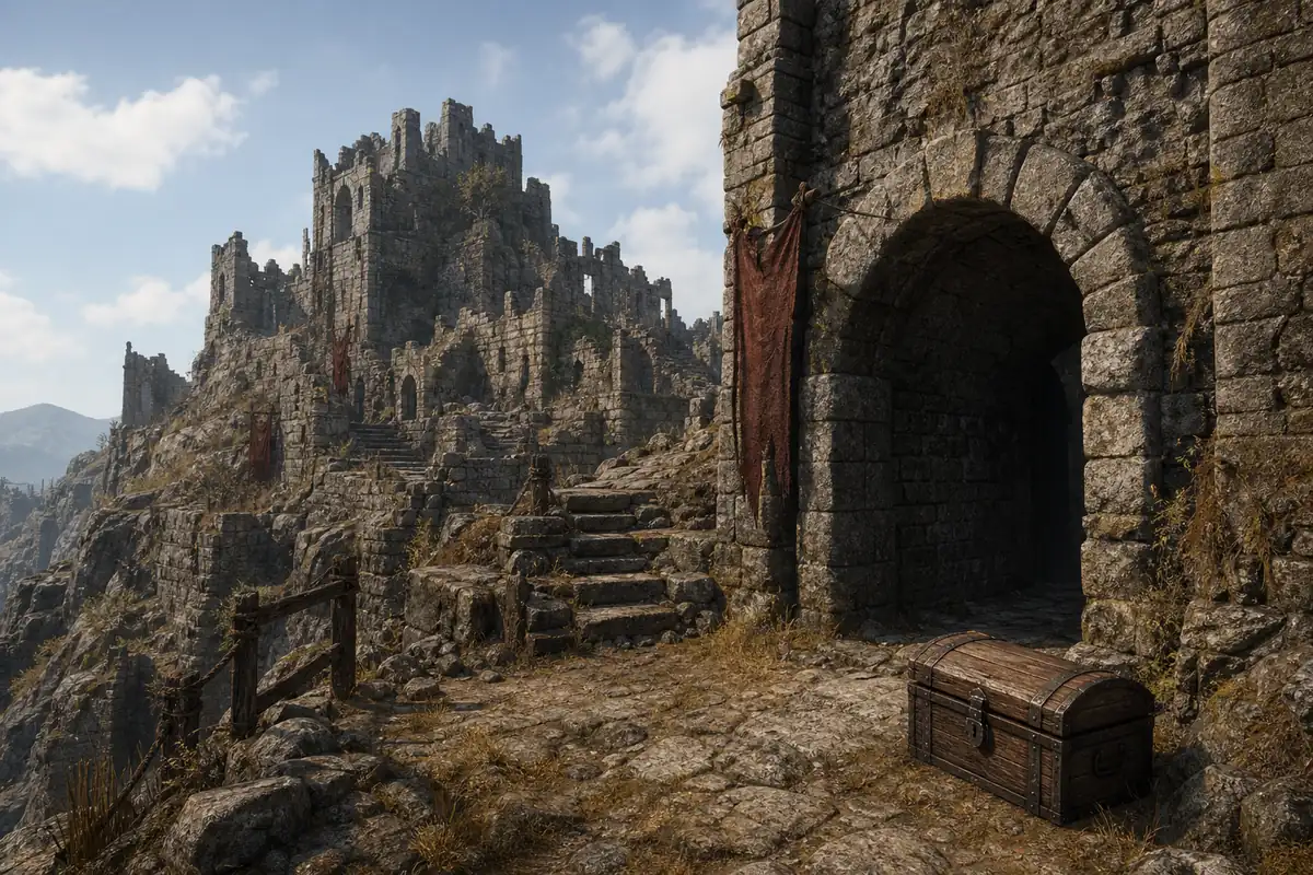 Concept illustration of an Old Citadel archway and chest used as a visual identity reminder